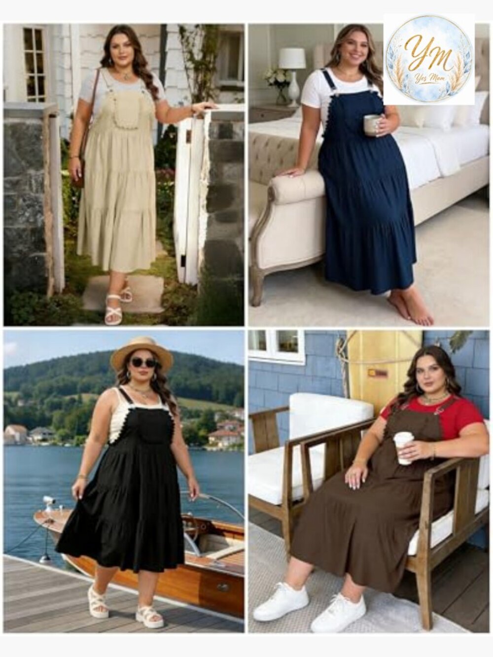 Plus Size Overall Dress with Pockets Adjustable Straps Maxi Jumper - Picture 6 of 7